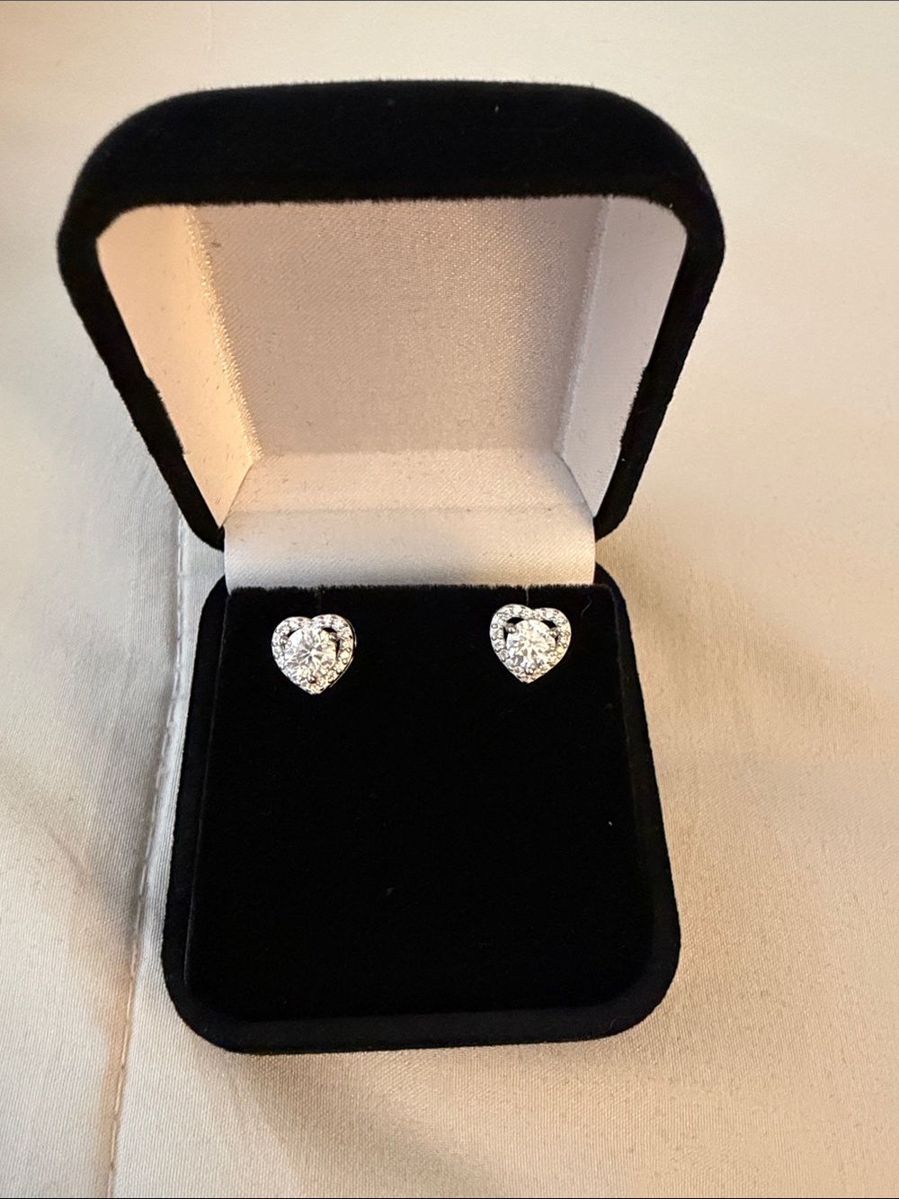 Beautiful Moissanite Heart Shaped Stud Earrings in 925 Sterling Silver Setting